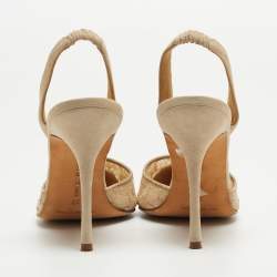 Pre Owned Manolo Blahnik Beige Suede and Lace Carolyne Slingback Pumps Size 37