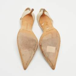 Pre Owned Manolo Blahnik Beige Suede and Lace Carolyne Slingback Pumps Size 37