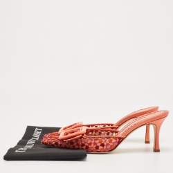 Pre Owned Manolo Blahnik Tricolor Embroidered Fabric Maysale Mules Size 38