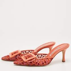 Pre Owned Manolo Blahnik Tricolor Embroidered Fabric Maysale Mules Size 38