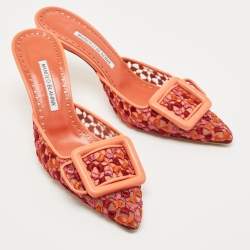 Pre Owned Manolo Blahnik Tricolor Embroidered Fabric Maysale Mules Size 38
