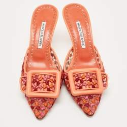 Pre Owned Manolo Blahnik Tricolor Embroidered Fabric Maysale Mules Size 38