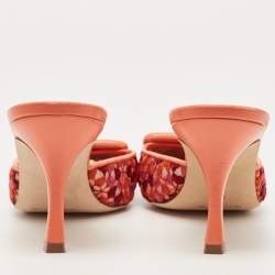 Pre Owned Manolo Blahnik Tricolor Embroidered Fabric Maysale Mules Size 38