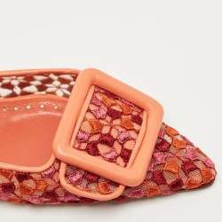 Pre Owned Manolo Blahnik Tricolor Embroidered Fabric Maysale Mules Size 38