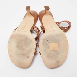 Pre Owned Manolo Blahnik Brown Braided Leather Susa Sandals Size 38