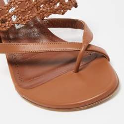 Pre Owned Manolo Blahnik Brown Braided Leather Susa Sandals Size 38