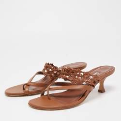 Pre Owned Manolo Blahnik Brown Braided Leather Susa Sandals Size 38
