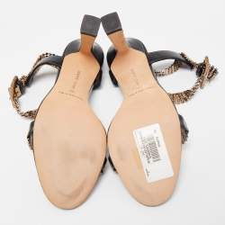 Pre Owned Manolo Blahnik Black Leather Bashifa Ankle Strap Sandals Size 36