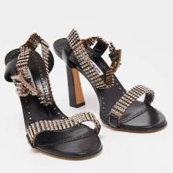 Pre Owned Manolo Blahnik Black Leather Bashifa Ankle Strap Sandals Size 36