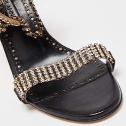 Pre Owned Manolo Blahnik Black Leather Bashifa Ankle Strap Sandals Size 36