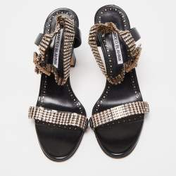 Pre Owned Manolo Blahnik Black Leather Bashifa Ankle Strap Sandals Size 36