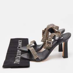 Pre Owned Manolo Blahnik Black Leather Bashifa Ankle Strap Sandals Size 36