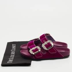 Pre Owned Manolo Blahnik x Birkenstock Purple Velvet Crystal Embellished Arizona Slides Size 36