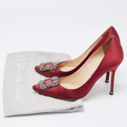 Pre Owned Manolo Blahnik Burgundy Satin Hangisi Pumps Size 38