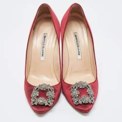 Pre Owned Manolo Blahnik Burgundy Satin Hangisi Pumps Size 38