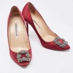 Pre Owned Manolo Blahnik Burgundy Satin Hangisi Pumps Size 38