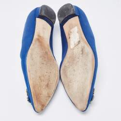 Pre Owned Manolo Blahnik Blue Satin Hangisi Ballet Flats Size 38