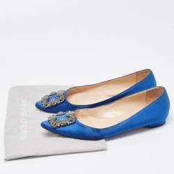 Pre Owned Manolo Blahnik Blue Satin Hangisi Ballet Flats Size 38