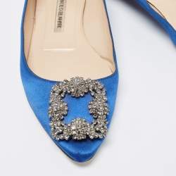 Pre Owned Manolo Blahnik Blue Satin Hangisi Ballet Flats Size 38