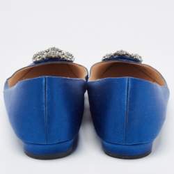 Pre Owned Manolo Blahnik Blue Satin Hangisi Ballet Flats Size 38