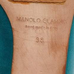 Pre Owned Manolo Blahnik Turquoise Satin Embellished Ballet Flats Size 38