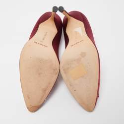 Pre Owned Manolo Blahnik Burgundy Satin Hangisi Pumps Size 37