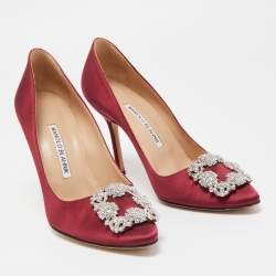 Pre Owned Manolo Blahnik Burgundy Satin Hangisi Pumps Size 37