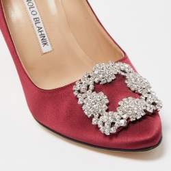 Pre Owned Manolo Blahnik Burgundy Satin Hangisi Pumps Size 37