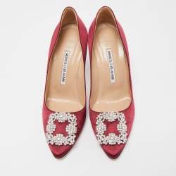 Pre Owned Manolo Blahnik Burgundy Satin Hangisi Pumps Size 37