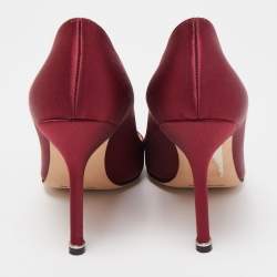Pre Owned Manolo Blahnik Burgundy Satin Hangisi Pumps Size 37