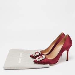 Pre Owned Manolo Blahnik Burgundy Satin Hangisi Pumps Size 37