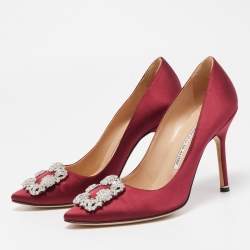 Pre Owned Manolo Blahnik Burgundy Satin Hangisi Pumps Size 37