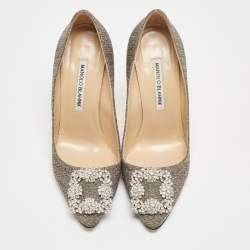 Manolo Blahnik Metallic Lurex Fabric Hangisi Pumps Size 37