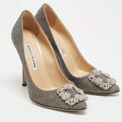 Manolo Blahnik Metallic Lurex Fabric Hangisi Pumps Size 37