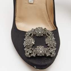 Pre Owned Manolo Blahnik Black Satin Hangisi Pumps Size 38