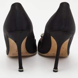 Pre Owned Manolo Blahnik Black Satin Hangisi Pumps Size 38
