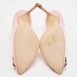 Manolo Blahnik Pink Satin Hangisi Crystal Embellished Pointed Toe Pumps Size 38