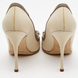 Manolo Blahnik Creme Fabric Gotrian Crystals Embellished Pumps Size 38