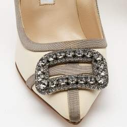 Manolo Blahnik Creme Fabric Gotrian Crystals Embellished Pumps Size 38