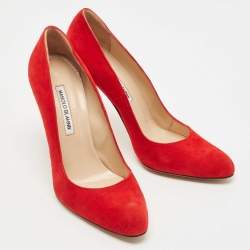 Pre Owned Manolo Blahnik Red Suede BB Round Toe Pumps Size 40