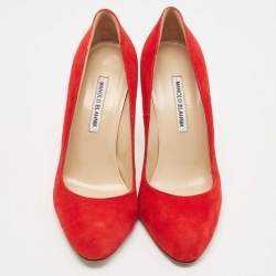 Pre Owned Manolo Blahnik Red Suede BB Round Toe Pumps Size 40
