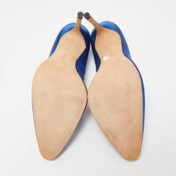 Pre Owned Manolo Blahnik Blue Satin Okkato Pumps Size 39.5