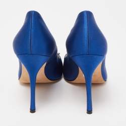 Pre Owned Manolo Blahnik Blue Satin Okkato Pumps Size 39.5
