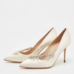 Manolo Blahnik White Satin Nadira Pumps Size 38