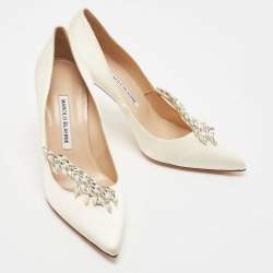 Manolo Blahnik White Satin Nadira Pumps Size 38
