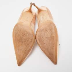 Pre Owned Manolo Blahnik Beige Satin Borlak Pointed Toe Pumps Size 37.5