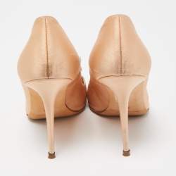 Pre Owned Manolo Blahnik Beige Satin Borlak Pointed Toe Pumps Size 37.5