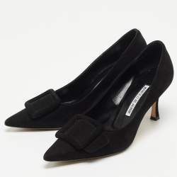 Pre Owned Manolo Blahnik Black Suede Maysale Pumps Size 36.5