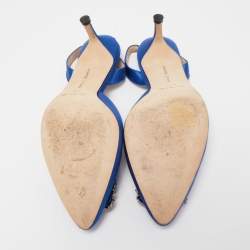 Pre Owned Manolo Blahnik Blue Satin Hangisi Slingback Pumps Size 37.5