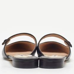 Pre Owned Manolo Blahnik Black Leather Camparimu Flat Mules Size 38.5